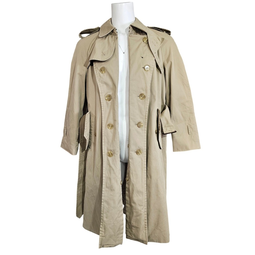 Vintage Chaps Ralph Lauren Trench Coat Tan Belted Khaki Jacket 40R USA